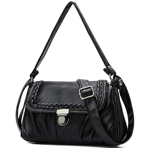 YOUNG Soft Leather Shoulder Bag for Women(Black)