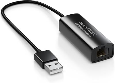 deleyCON USB 2.0 Ethernet Adapter RJ45 10/100 Mbps for PC Laptop Black