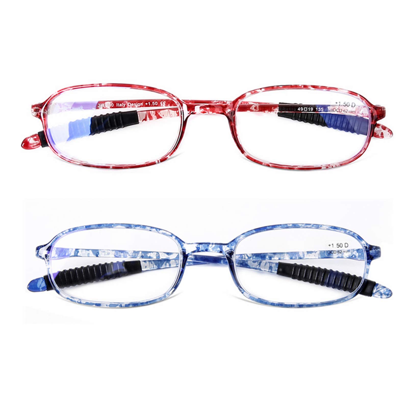 DOOViC Slim Lightweight Flexible Reading Glasses +2.25 - Blue Light Blocking Computer Readers Glasses Tortoiseshell Frame for Women Men (Red+Blue)