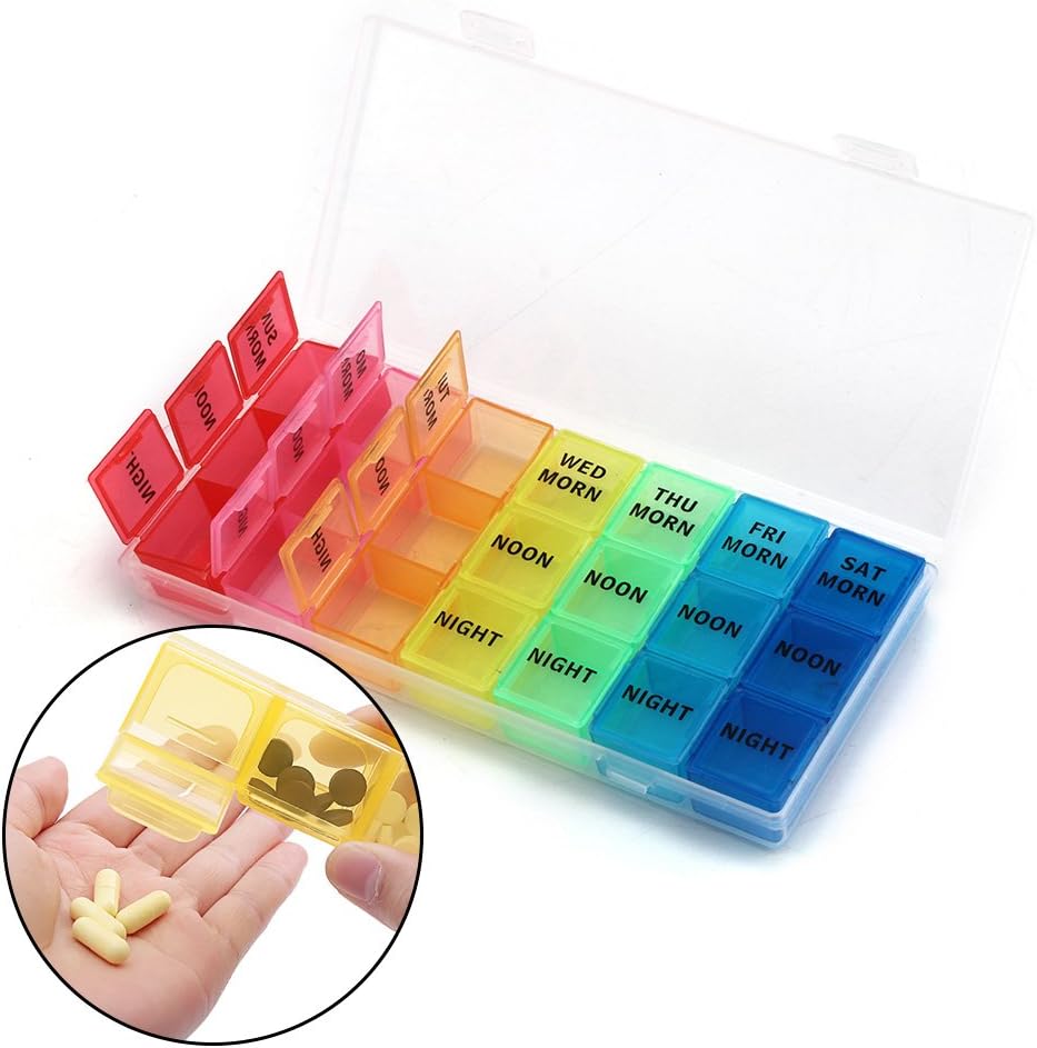 DHOUTDOORS Pill Box with 7 Day Portable Pill Box Tablet Container