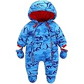 JiAmy Baby Snowsuit Baby Boys Girls Winter Hooded Clothes with Gloves Booties Toddler Cotton Jumpsuit