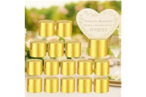 15 Pcs Gold Wooden Table Number Stands, Mini Cylinder Place Card Holders Set, Rustic Table Top Holders Photo Display Stands f