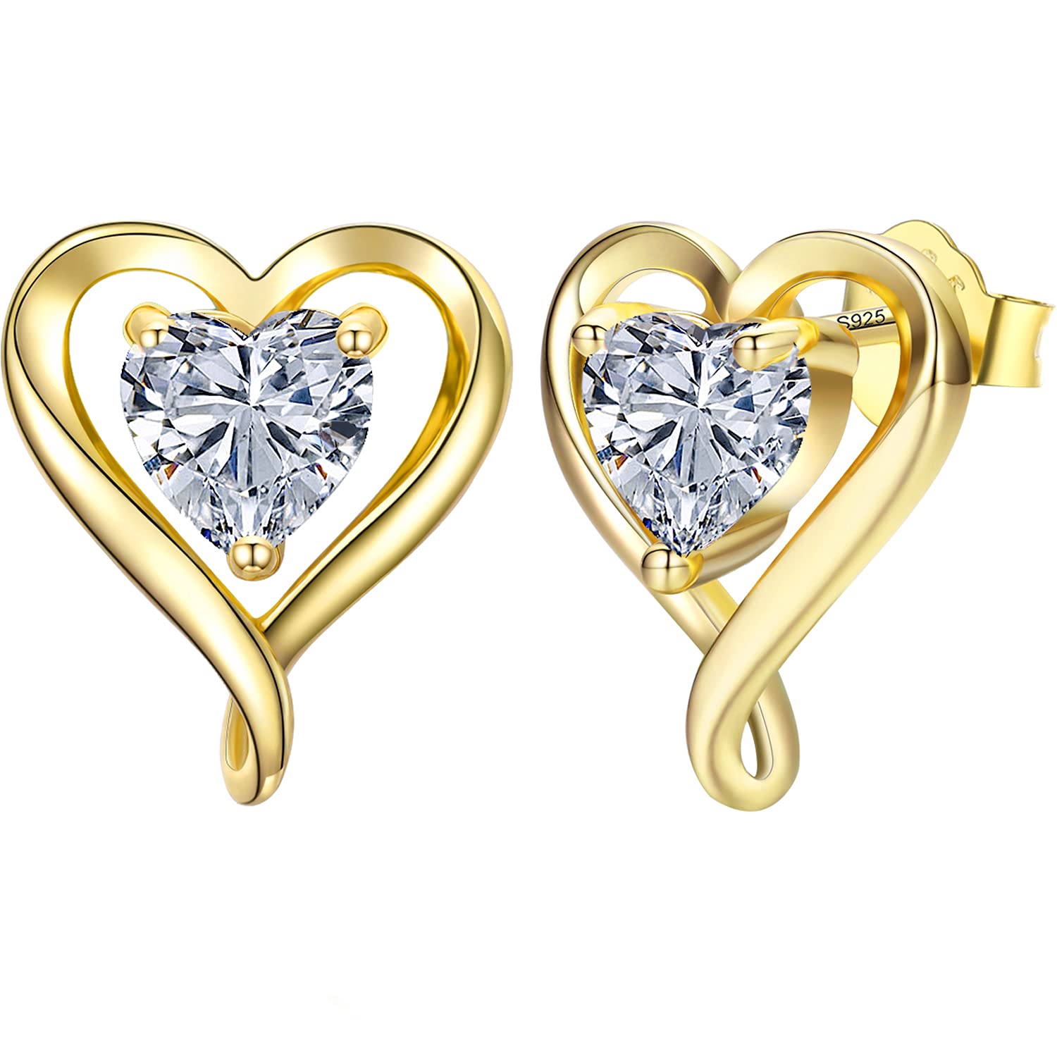 LAVUMO Earrings for Women 925 Sterling Silver/Brass Stud Heart Earrings Hypoallergenic Jewellery Birthday Anniversary Christmas Valentines Gifts for Women Girlfriend Wife