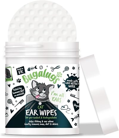BUGALUGS Cat Ear Cleaner Wipes 100 Biodegradable Pre-soaked Vet Vet Wipes