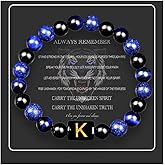 Initial Bracelet for Men - Blue Tigers Eye Lapis Lazuli Obsidian Triple Protection Bracelet 8mm Beaded Bracelets for Men, Christmas Anniversary Birthday Valentines Gifts for Dad Son Husband Boyfriend Brother