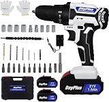 Qimu 21V Cordless Drill Set 2 Batteries 26Pcs Bits Kit Box LED Light