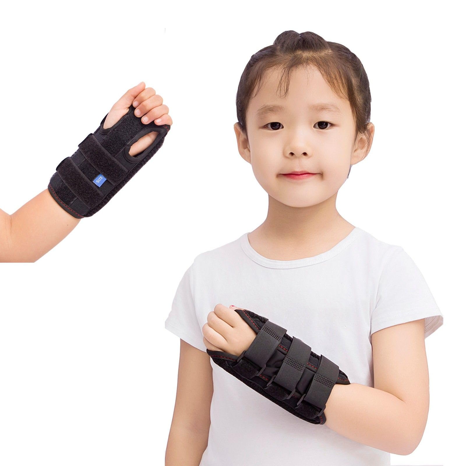 Photo 1 of 2-Pack Kids Wrist Brace for 8-13 Years Fits wrist circumference 4-6.2 inches Pediatric Wrist Splint & Wrist Support for Kids, Adjustable Youth Wrist Brace for Sprains, Strains, Arthritis & Carpal Tunnel Pain Relief - Left & Right Hand(2, Black, XX-Small)