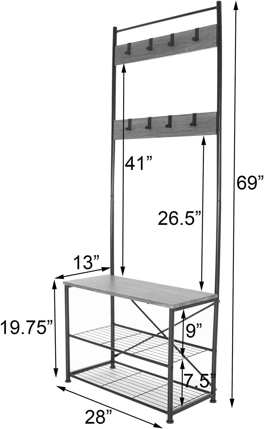 white entryway shoe bench on Home Kitchen Zenvida Hall Tree Entryway Bench Shoe Storage Coat Rack Shelves Metal Frame Wood Entryway Furniture