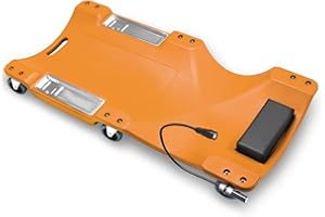 PM PERFROMOTOR PM PERFORMOTOR 40 Inch Low Profile Plastic Rolling Garage Shop Floor Creeper with LED Light, Padded Headrest, Dual Tool Trays, Casters, Orange,PM-TOL-CRP40-OG