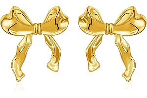 WEDDINEN Gold Bow Earrings for Women Girls, Bow Ribbon Stud Earrings Trendy Jewelry Christmas Gifts