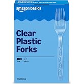 Amazon Basics Disposable Clear Plastic Forks, Premium Quality, 100 Count, Large Pack, Packaging May Vary