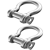 Hulless 2 Pcs 3/8 Inch 304 Stainless Steel D Ring Shackles 10 mm Screw Pin Anchor Shackle for Traction Steel Wire, 10 mm