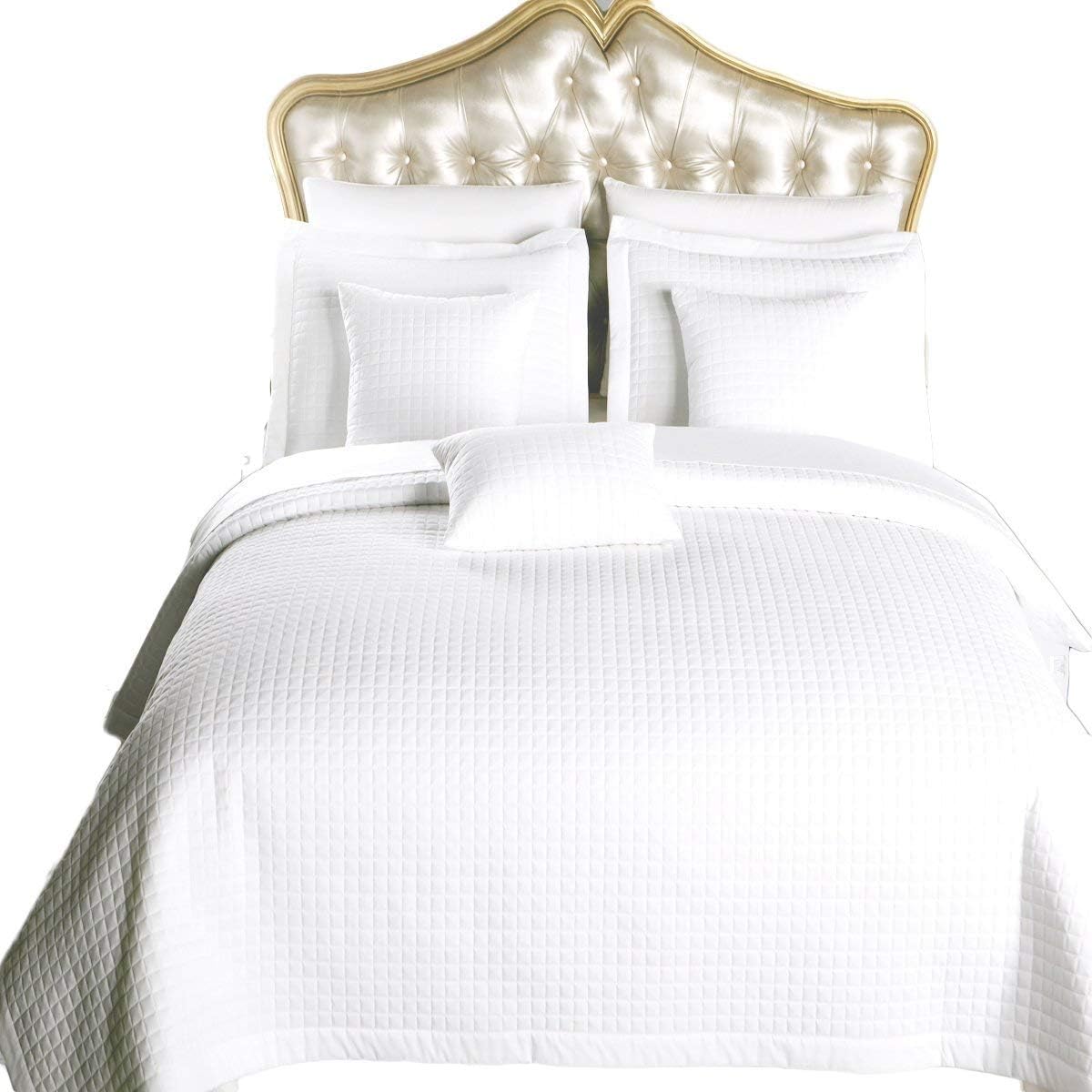 Royal Hotel Twin Size White Coverlet 2pc Set Luxury Microfiber Checkered Quilted