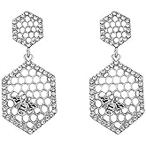 Gold Bee Earrings for Women Honeycomb Earrings Simple Geometric Hexagon Honeycomb Beehive Dangle Earrings Dainty CZ Zircon Drop Earrings Bee Honeycomb Jewelry for Women