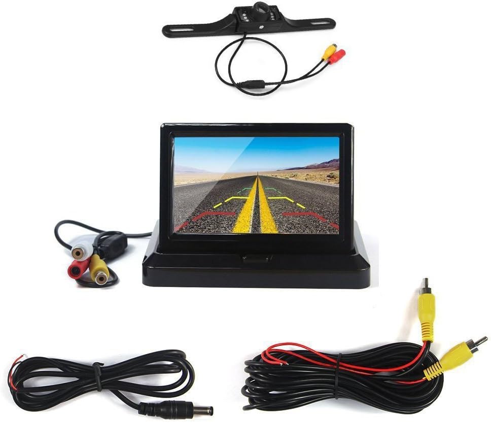 5" Foldable Car TFT LCD Monitor Backup Camera License Plate Reverse Rear View Parking System Set (5 inch foldable)