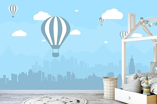 Amazon Com Murwall Kids Wallpaper Hot Air Balloon Wall Mural Blue City Landscape Wall Print Nursery Wall Decor Girls Boys Bedroom Play Room Handmade