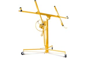 Voohek Model 2024 Drywall Lift Panel Hoist, 11 Ft (Max Height) Sheetrock Jack Lifter for Ceiling, Enhance Base and Firm Bound Wire, Lockable Rolling Caster Wheels, Construction Tools, 11Ft, Yellow