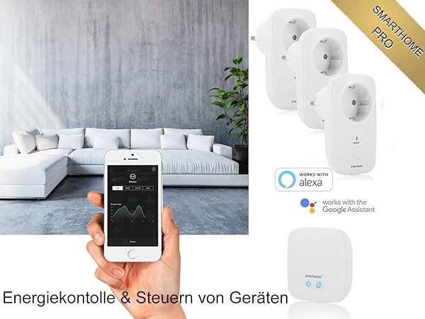 SMART HOME   Juego de contadores de corriente central 3 enchufes inalmbricos para control mediante aplicacin gratis