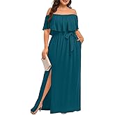Plus Size Off The Shoulder Maxi Long Casual Beach Dress Pockets Women