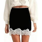 Neavuge Women Y2k Satin Silky Mini Skirt Solid Color Lace Trim Patchwork Low Rise Short Skirt Cute Retro Half Slip Underskirt