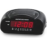 Digital Alarm Clock | AM/FM Clock Radio with Red LED Display, Loud Alarm for Heavy Sleepers | Desk or Bedside Clock