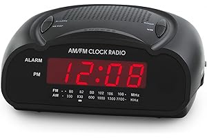 KEN-TECH Digital Alarm Clock | AM/FM Clock Radio with Red LED Display, Loud Alarm for Heavy Sleepers | Desk or Bedside Clock