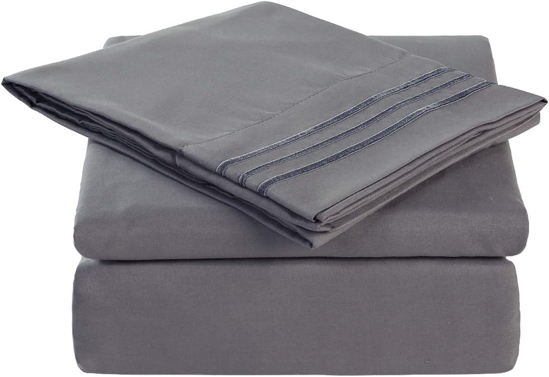 TEKAMON Premium 4 Piece Bed Sheet Set 1800 Bedding 100% Microfiber Polyester - Super Soft, Warm, Breathable, Cooling, Wrinkle Free - 10-16'' Extra Deep Pockets - Queen, Dark Grey