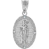 Fine 925 Sterling Silver Saint Patrick CZ Oval Medal Pendant (1.19")