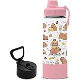 Capybara Gifts for Kids - 18oz Capybara Water Bottle with Straw Lid, Kids Stainless Steel Insulated Water Bottle, Leak Proof, BPA-Free, Animals Cup for School, Travel, Birthday Gift Cup for Teens