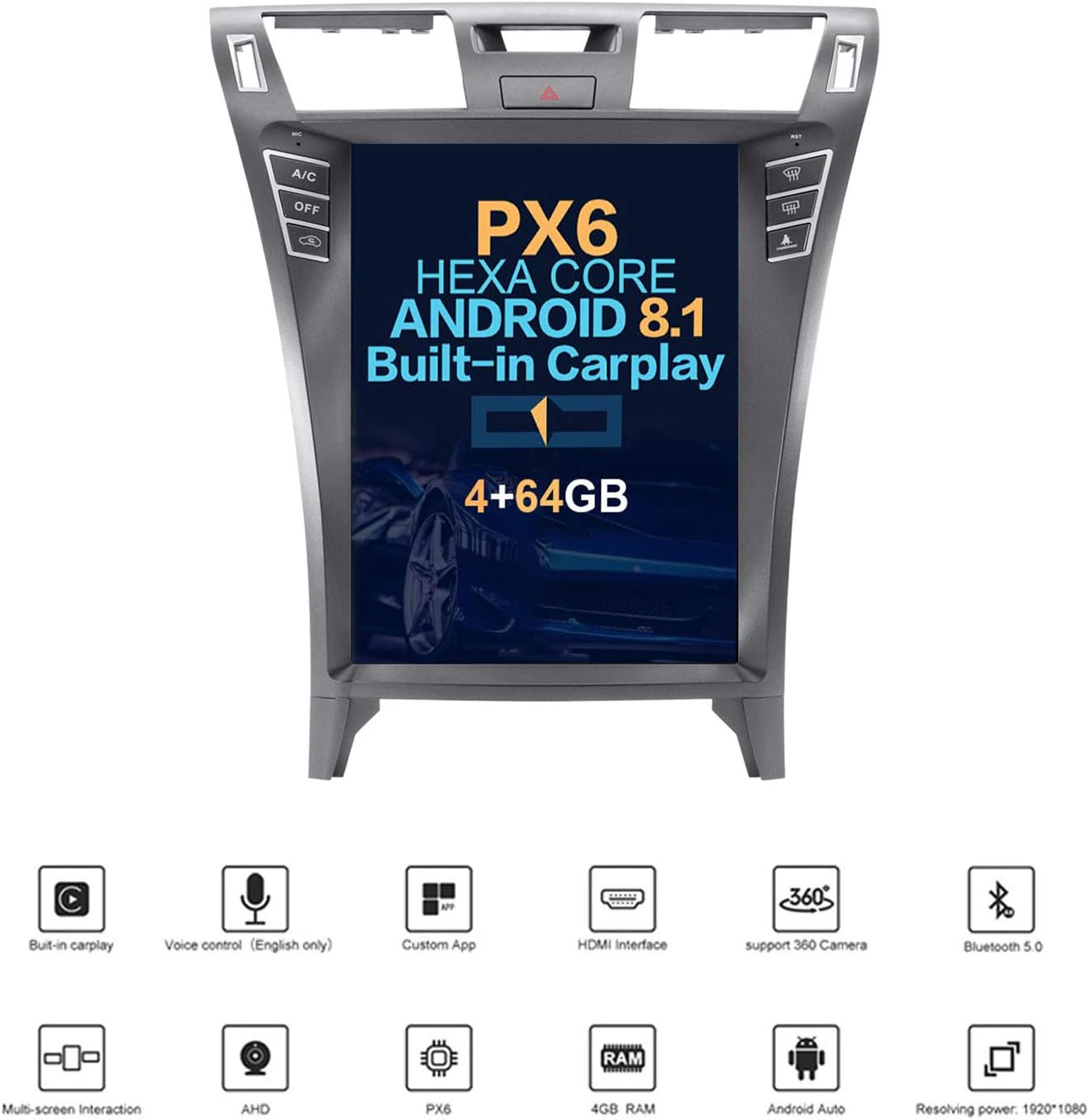 Autostereo 12.1 inch Vertical Screen Andriod 8.1 One Din Car Stereo Sat Nav Bluetooth GPS Navigation for Lexus LS460 2004-2015 Adapter Head Unit WiFi Carplay (4GB RAM 64GB ROM)