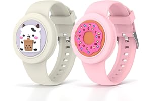 2-Pack Cute Bracelets for Airtag,Waterproof Soft Silicone Wristband for Air Tag, Adjustable Band，GPS Anti-Lost Cartoon Protec