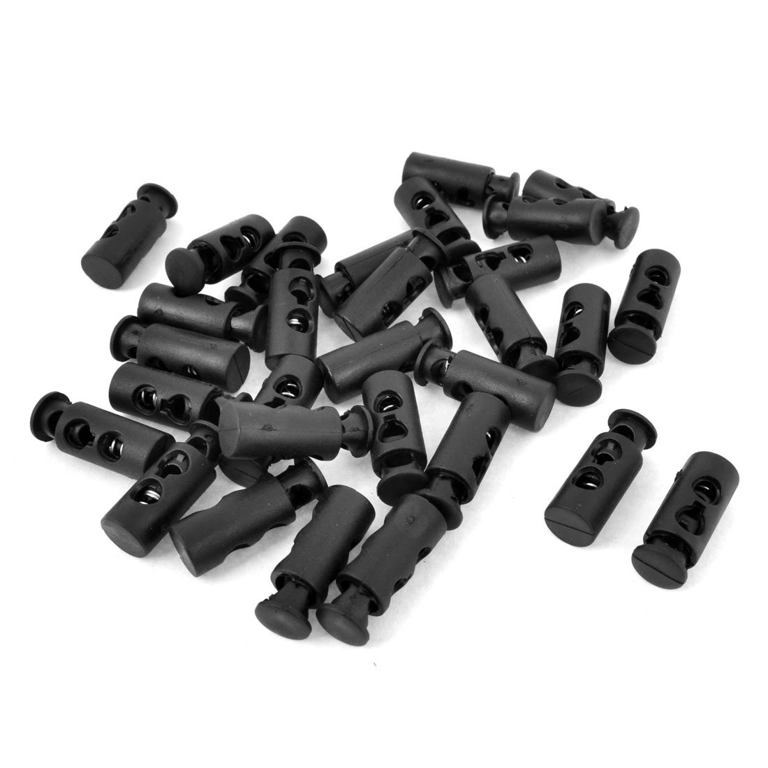 sourcing map Plastic Double Holes Cord Backpack Toggle 4mm Dia 30 Pcs Black