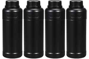 UMETASS 16oz/500ml Plastic Food Grade Storage Bottles, Light-proof Wide Mouth HDPE Darkroom Chemical Reagent Sample Bottle Liquid Containers with Sealed Caps (Black, 4 Pcs)