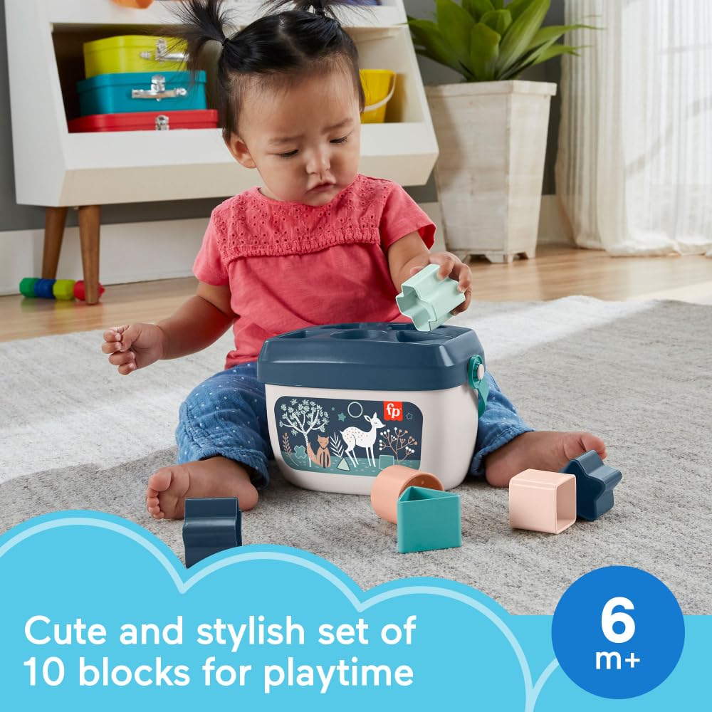 Fisher-Price Stacking Toy Baby’s First Blocks Set of 10 Shapes for Sorting Play for Infants Ages 6+ Months, Navy Fawn​