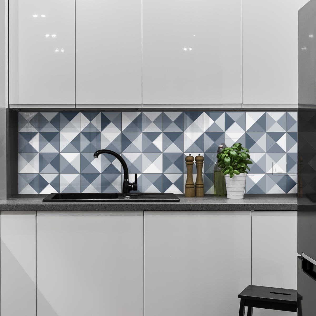 Ambiance Sticker Self-Adhesive Decorative Wall Decal Cement Tile for Bathroom and Kitchen Nuances de Gris Géométrique - Pack of 24 Stickers of 20 x 20 cm