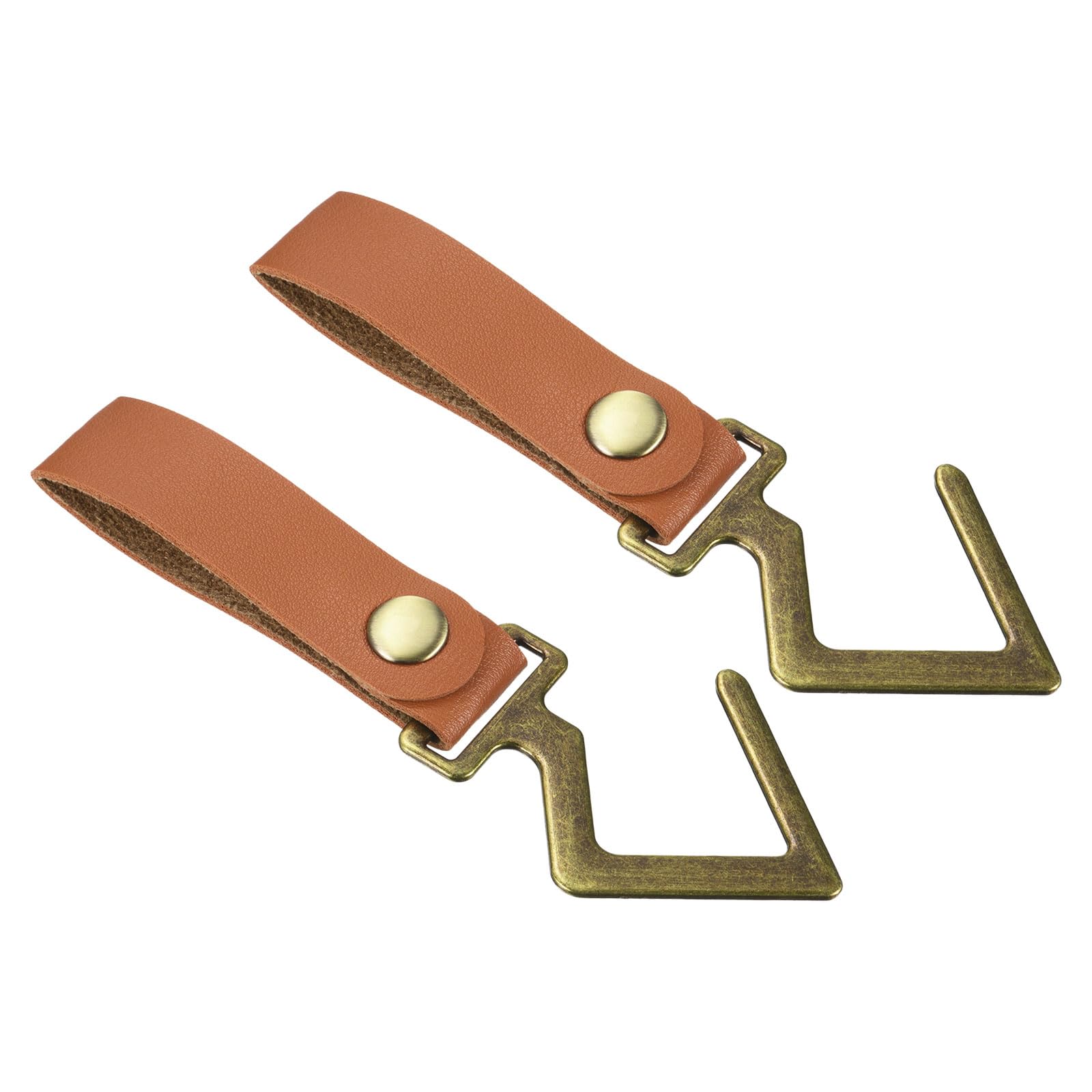 M METERXITY 2 Pack Camping S Shelf Hooks - Leather Straps with Hooks Camping Light Hook Hangers, Apply to Hanging Pots Pans Cups (Brown)