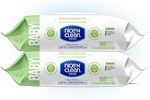 Nice 'n CLEAN Skin Care Baby Wipes Scented 100ct (2-Pack) | Safe on Sensitive Skin | Green Tea & Cucumber Scent | 100% Plastic-Free