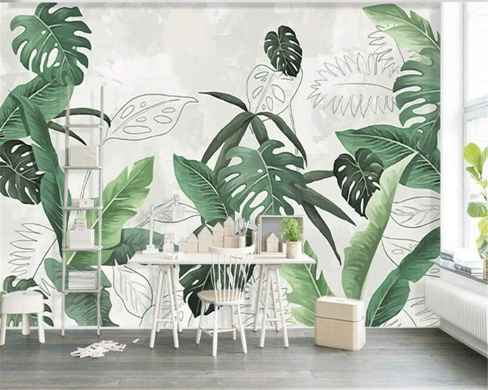 Hhcyy 3D Wallpaper Nordic Stylish Classic Wallpaper Vintage Fresh Palm Plantain Leaf Living Room Tv Backdrop-350Cmx245Cm