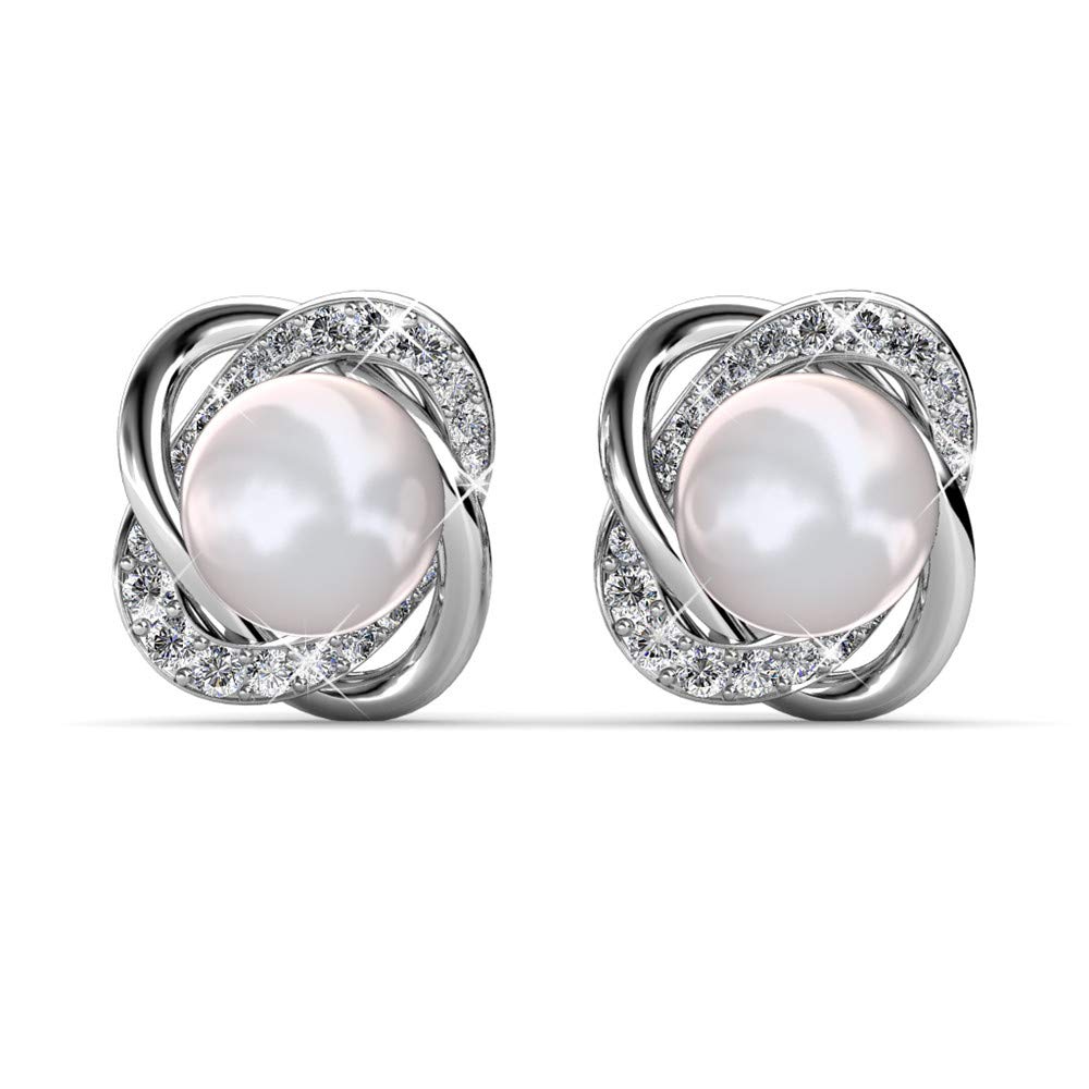 6mm Cultured Freshwater Pearl Stud Earrings with 4A Zircon Satellite, 925 Silver Arrow, 12 mm (0.5in), Gift Box