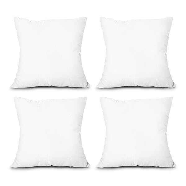 EDOW THROW PILLOW INSERTS, SET OF 4 LIGHTWEIGHT DOWN ALTERNATIVE POLYESTER PILLOW, COUCH CUSHION, SHAM STUFFER, MACHINE WASHABLE. (WHITE, 20X20)