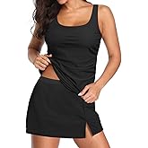 Daci Plus Size Tankini with Skirt - Women Two Piece Swimsuits Tummy Control Bathing Suits Scoop Neck Swimwear