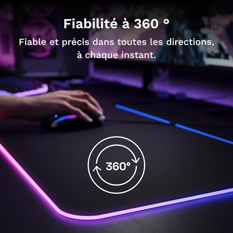 Gaming Musmatta GMP 2 GLED Large Extended – 2-Zones RGB-belysning, InfiniGlow sömlös Kant, Premium tygyta, Halkfri gummibas – 915 mm×280 mm×3 mm – Extra stor skrivbordsmatta
