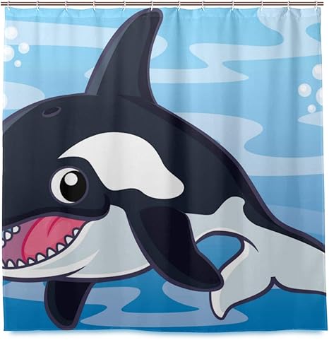 Amazon Nikivivi 防水シャワーカーテン シャチ漫画かわいい動物 浴室 目隠し 間仕切り取付簡単 カーテンリング付属 おしゃれ バスカーテン 180ｘ180cm シャワーカーテン ホーム キッチン オンライン通販