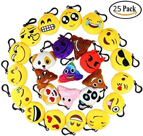 Emoji Novelty Keychain for Kids, 2" Mini Emoji Plush Toy Pillow, Party Bag Fillers Gifts Supplies for Children 25 Pack by VMIZIV