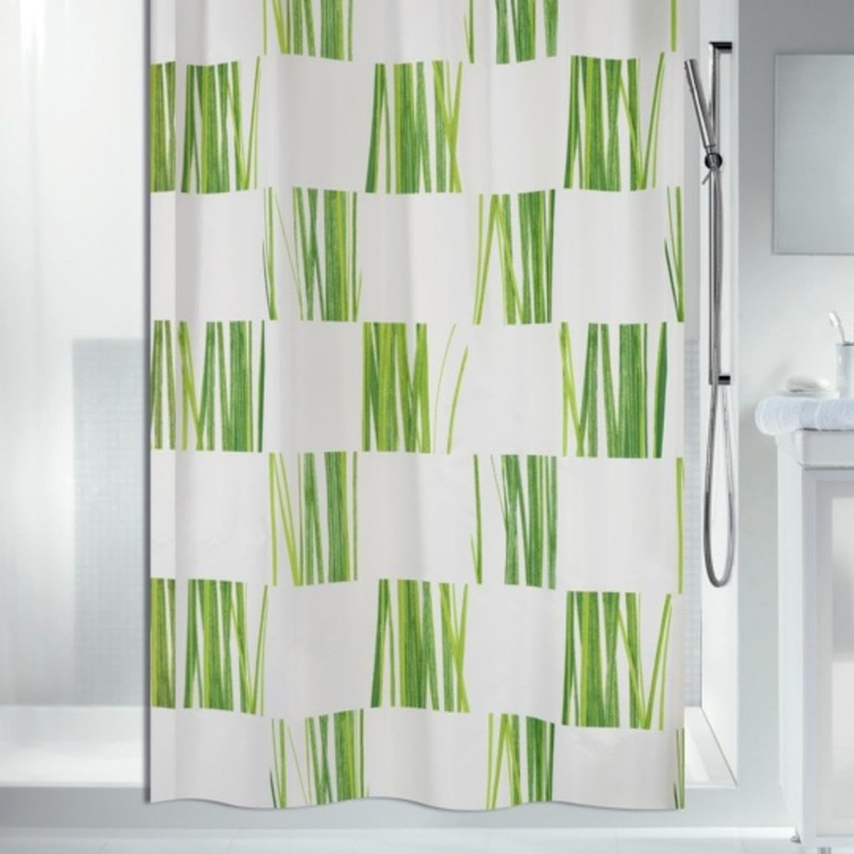Spirella Seagrass Green Textile Polyester Shower Curtain, 180 x 200 cm, White/Green