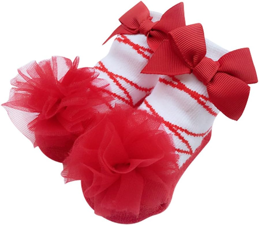 Vimuntado Baby Girls Bootie Sock Cotton Newborn Infant Ruffle Lace Bow Socks 12m