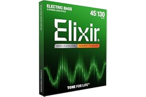 Elixir Strings Nickel Plated Steel 5-String Bass Strings w NANOWEB Coating, Long Scale, Light (.045-.130)