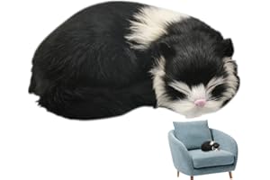 Realistic Cat Cute Sleeping Cat Plush Simulated Artificial Faux Doll Decorative Detailed Photography Prop, Black + White...