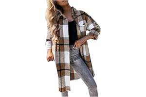 LEHOZIHEQ Plaid Shirts for Women Flannel Shacket Jacket Long Sleeve Lapel Button Down Shirts Coats Blouse Tops with Pocket