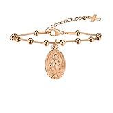 YTDYTD Virgin Mary Bracelet，Dainty14k Gold Plated Rosary Bead Cross Bracelets Religious Baptism Virgen de Guadalupe Bracelets Catholic Jewelry Gifts for Women